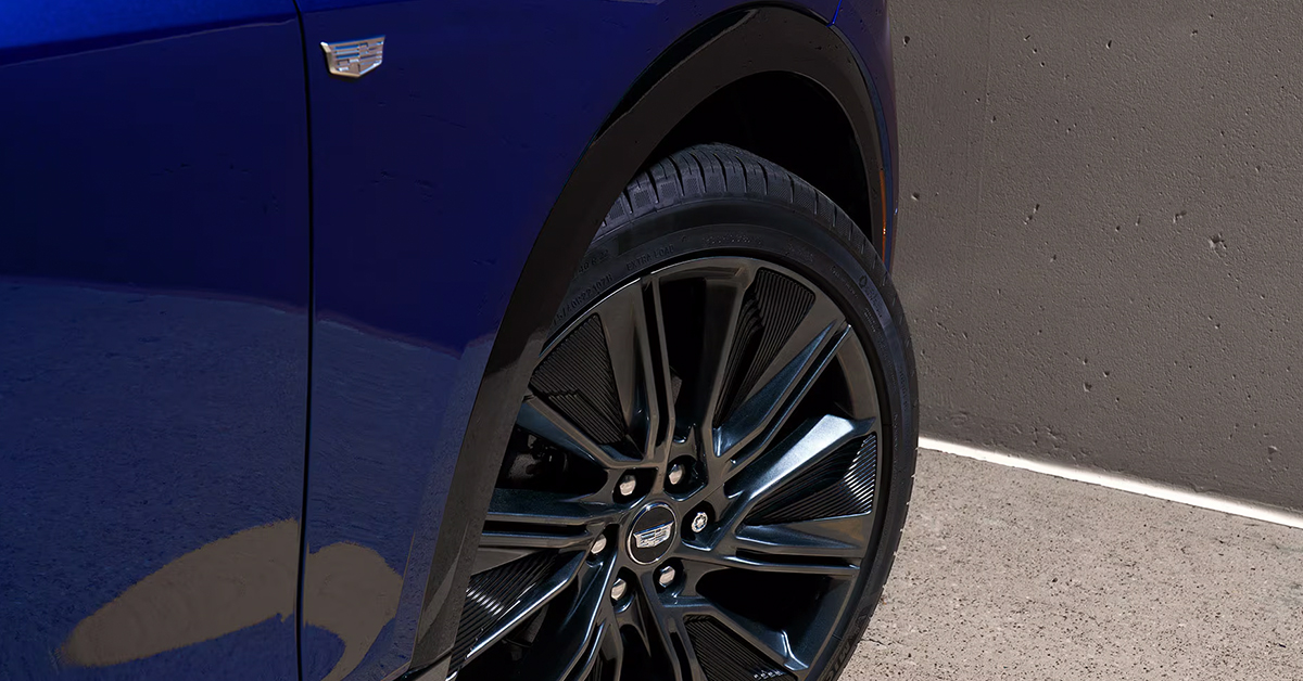 2025 Cadillac Lyriq Wheel up close with Cadillac logo in view