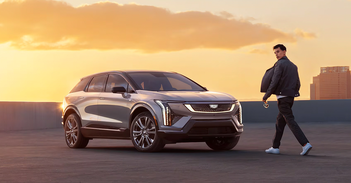 2025 Cadillac Optiq SUV Exterior with a man walking toward the camera