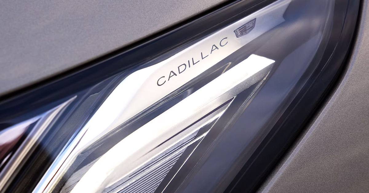 Cadillac Optiq Logo in headlight badging up close
