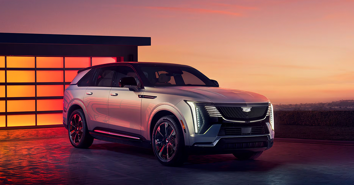 2025 Cadillac Escalade IQ exterior parked at dusk with a silver paint job