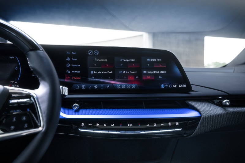 The 2026 OPTIQ-V Display Screen Displaying the V-Mode Settings | Huston Cadillac in LAKE WALES FL